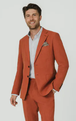 Gebrand oranje puur linnen pak