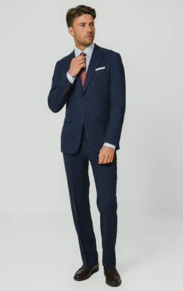 Blauw visgraat tweed pak