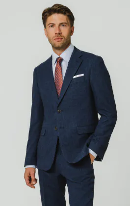 Blauw visgraat tweed pak