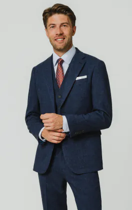 Blauw visgraat tweed 3 delig pak
