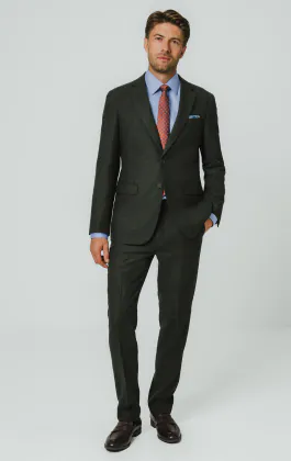 Donkergroen visgraat tweed pak