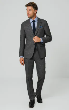 Grijs visgraat tweed pak
