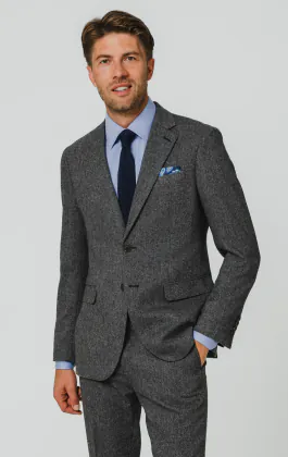Grijs visgraat tweed pak
