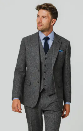 Grijs visgraat tweed 3 delig pak