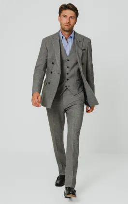 Grijs twill tweed 3 delig pak