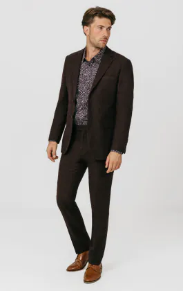 Bordeaux rood donegal tweed kostuum