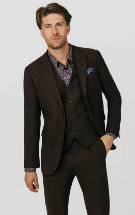 Bordeaux rood donegal tweed 3 delig kostuum