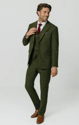 Groen groot geruit tweed 3-delig kostuum