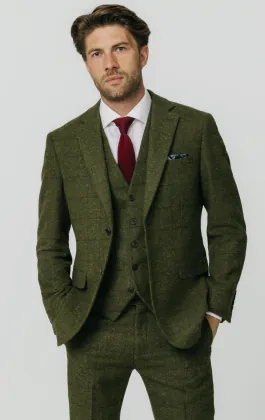 Groen groot geruit tweed 3-delig kostuum
