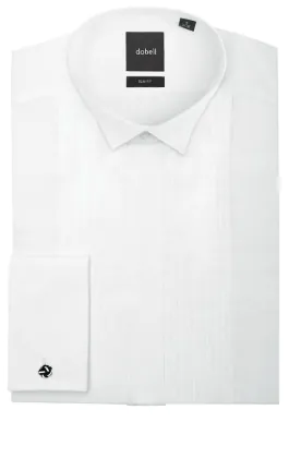 Wit slim-fit smokinghemd met plissé voorkant en rokboordje