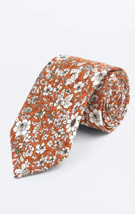 Oranje gebloemde stropdas