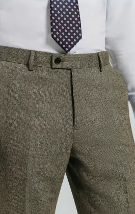 Sage groene visgraat tweed pantalon