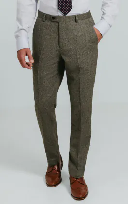Sage groene visgraat tweed pantalon