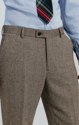 Bruin visgraat tweed pantalon