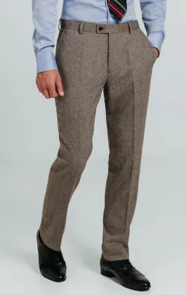 Bruin visgraat tweed pantalon