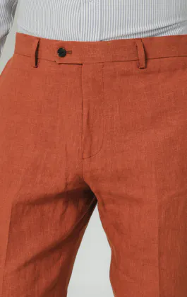 Gebrand oranje puur linnen broek