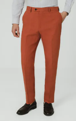 Gebrand oranje puur linnen broek