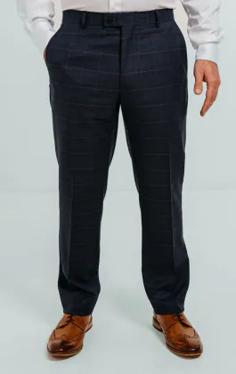 Marineblauw met roze geruit pantalon