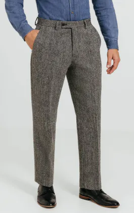 Harris Tweed grijze pantalon met visgraat patroon