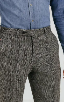 Harris Tweed grijze pantalon met visgraat patroon