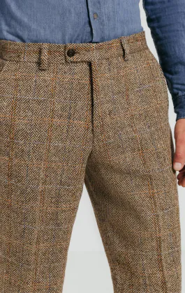 Harris Tweed bruin groot geruit pantalon