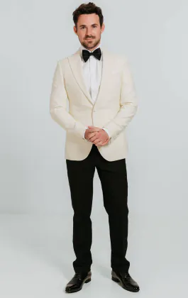 Witte slim fit smoking met piek revers