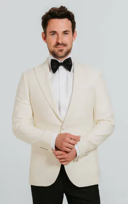 Witte slim fit smoking met piek revers
