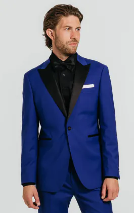 Hel blauw smoking met piek revers