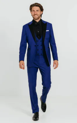 Hel blauw 3 delig smoking met piek revers