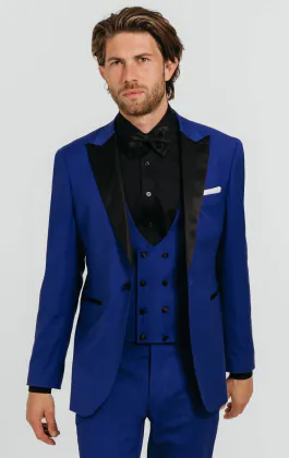 Hel blauw 3 delig smoking met piek revers