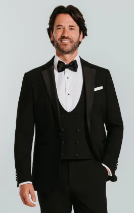 Zwart slim fit 3 delig smoking met revers kraag