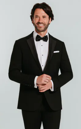 Zwart slim fit smoking met revers kraag