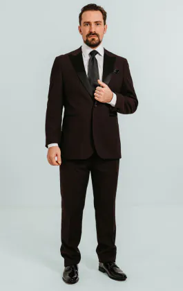 Bordeaux rood smoking met piek revers