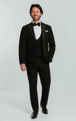 Zwarte slimfit 3 delig smoking met piek revers