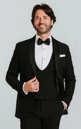Zwart 3 delig slim fit smoking met sjaal kraag