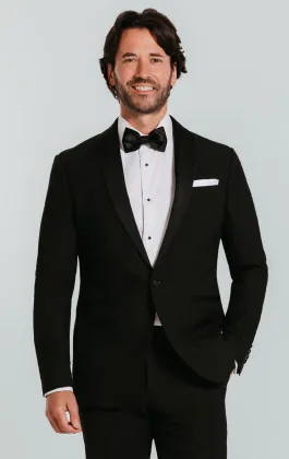 Zwart slim fit smoking met sjaal kraag