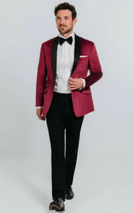 Bordeaux rood slim fit fluwelen smoking