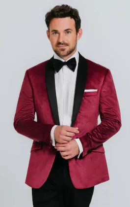 Bordeaux rood slim fit fluwelen smoking