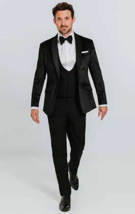 Zwart fluwelen slim fit smoking