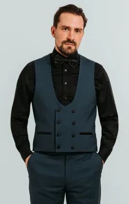 Teal double breasted smoking gilet