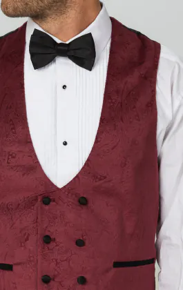 Bordeaux rood paisley fluweel double breasted smoking gilet