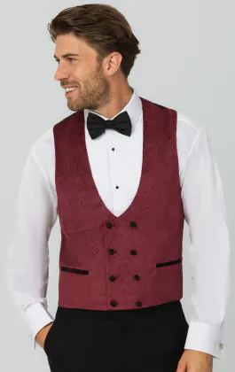 Bordeaux rood paisley fluweel double breasted smoking gilet