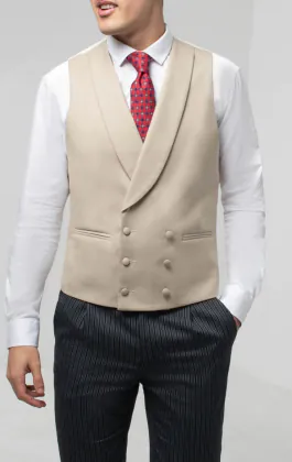 Luxe 100% wollen goud/buff kleurig double breasted jacquet gilet