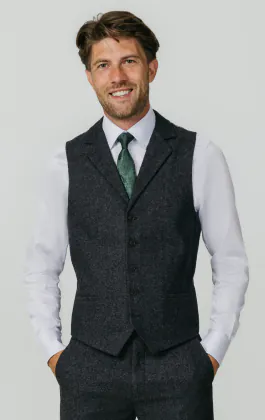 Grijs donegal tweed gilet with notch revers