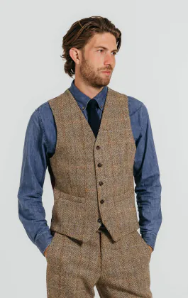 Harris Tweed bruin geruit tweed gilet