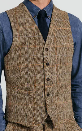 Harris Tweed bruin geruit tweed gilet
