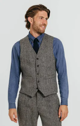 Harris Tweed zwart & grijs visgraat gilet
