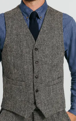 Harris Tweed zwart & grijs visgraat gilet