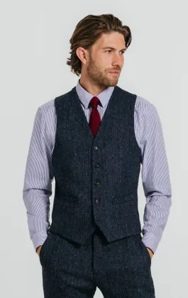 Harris Tweed blauw & zwart visgraat gilet