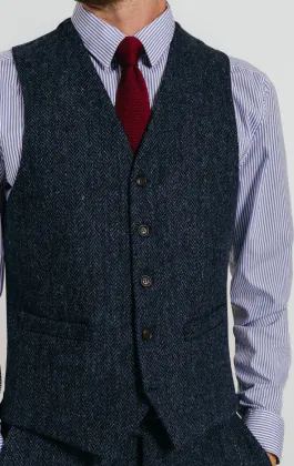 Harris Tweed blauw & zwart visgraat gilet